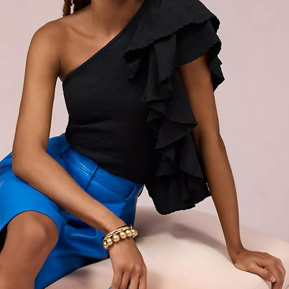 By Anthropologie Ruffle One-Shoulder Top